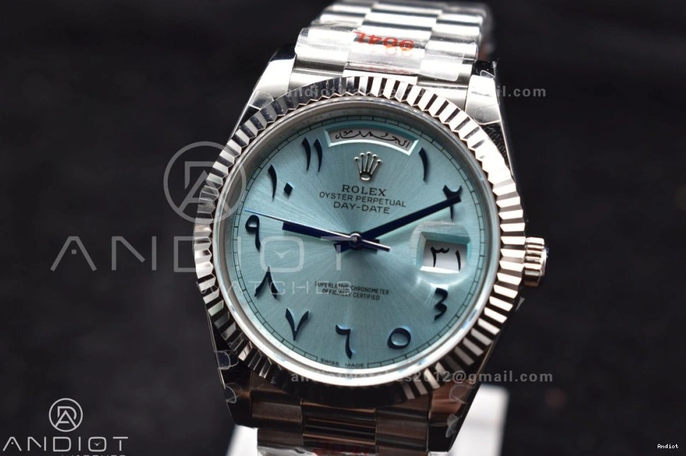 on Blue Dial V2 A3255 Arabic President Steel Markers Bracelet Iced GMF 904L DayDate SS 40 0511